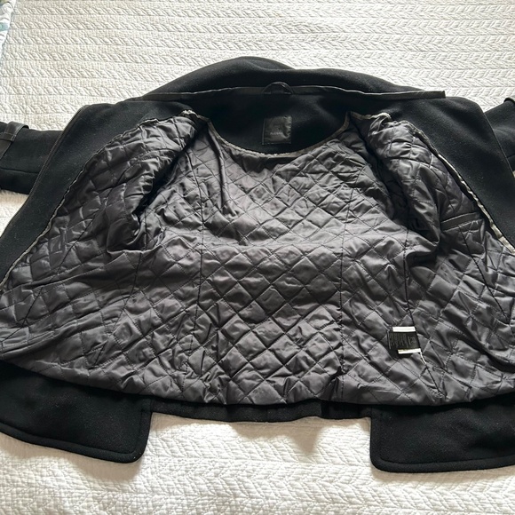 Rudsak Fitted Cropped Wool Jacket Leather Trim Bell Sleeves Black Size S - Picture 7 of 17